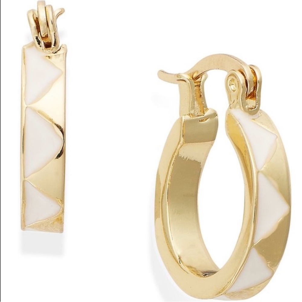 HOUSE OF HARLOW 1960 Gold and White Hoop Earrings